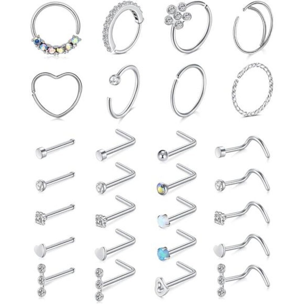 20g Stainless Steel Nose Rings Hoop L Shape Nose Studs Nose Screw Bone